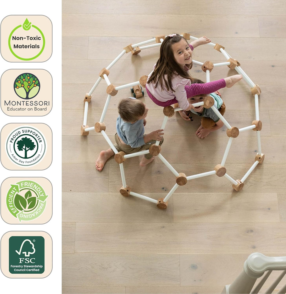 Indoor Climbing Gym Active Play Equipment, Solid Wood Montessori Space Dome Climber for Toddlers 2-6 Years, Maximum