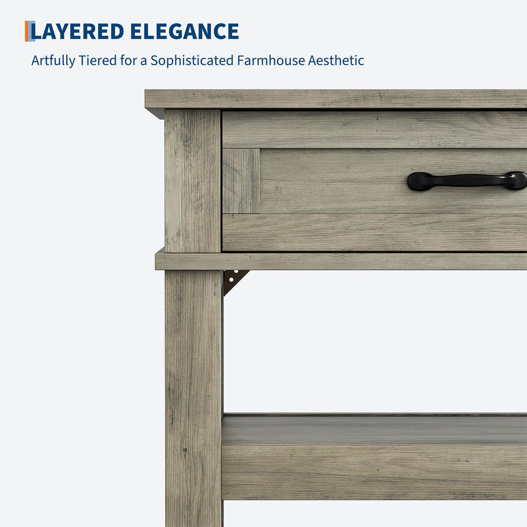 2 Drawers Entryway Table, Farmhouse Wooden Console Table, Grey