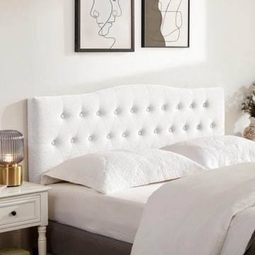 Tufted Headboard Full Size, Solid Wood Adjustable Height Head Board, White