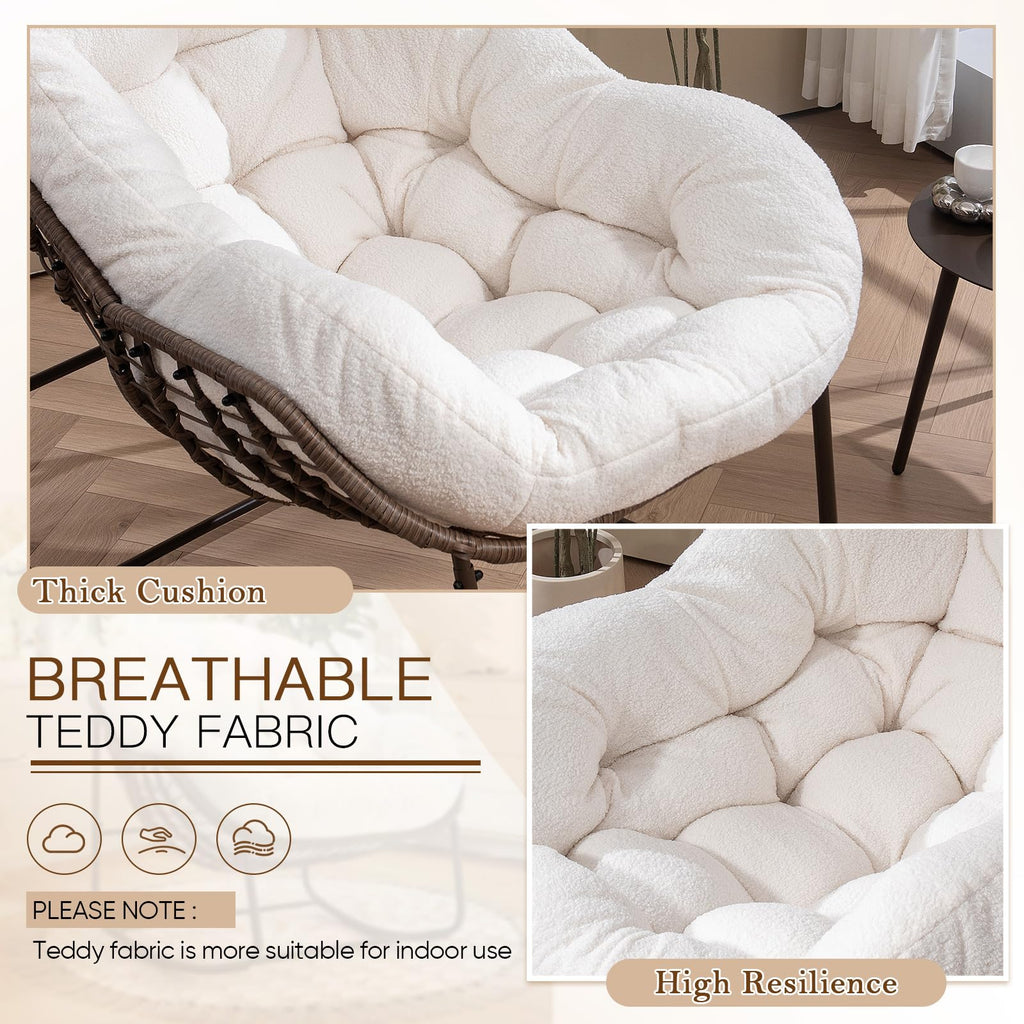 Large Indoor Rocking Chair Set of 2, Oversized Rocking Papasan Chair with Thick Cushion and Frame, Comfy Teddy Rocker