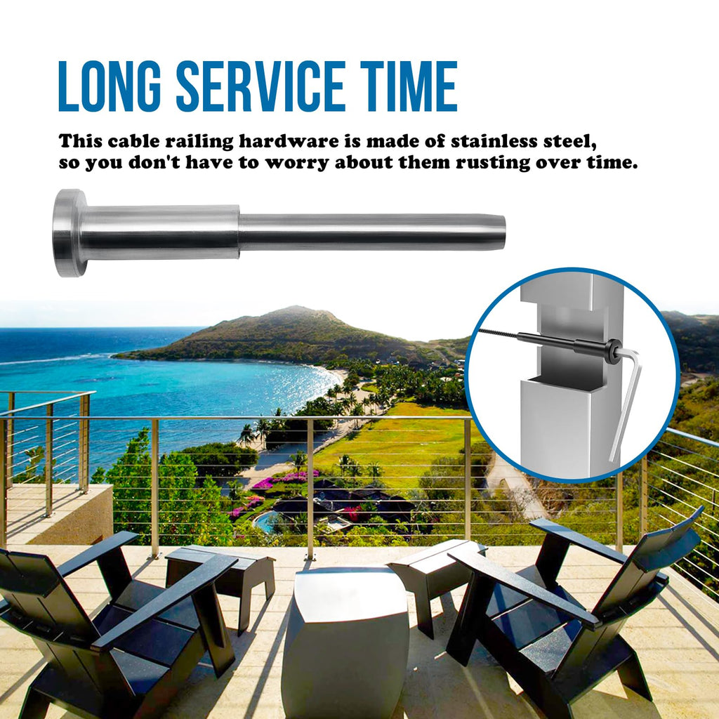 20 Pack Invisible Cable Railing Hardware, 1/8" T316 Stainless Steel Invisible Receiver, Swage Tensioner 1/8" for Wood