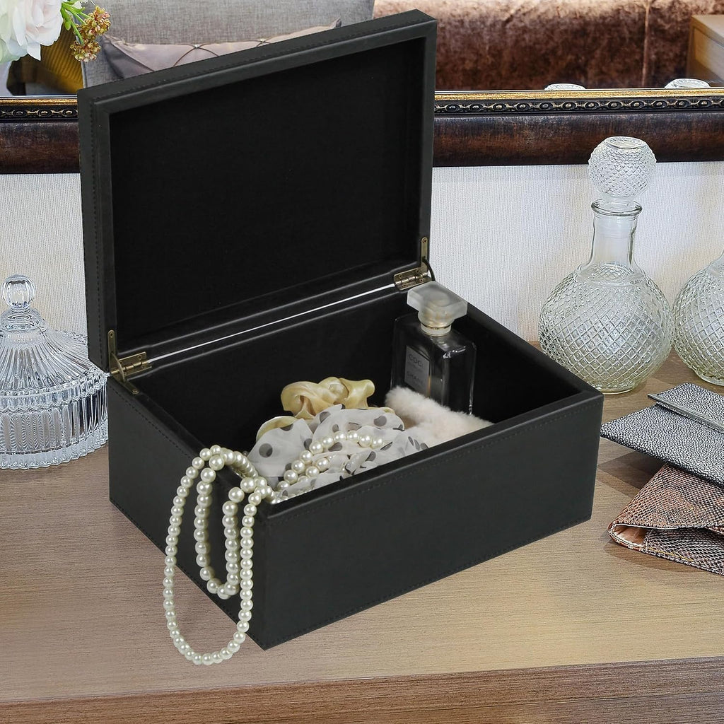 Faux Leather Decorative Box, Large Wooden Structure Keepsake Box Accessory Organizer Jewelry Organizer with Hinged