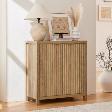 Sideboard Buffet Cabinet with Storage, 30.5'' Fluted Modern Credenza with Doors & Adjustable Shelves Mid Century