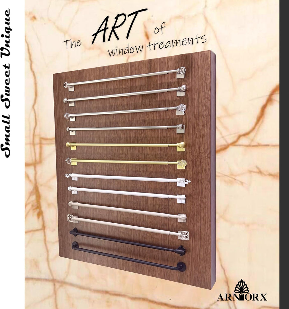 3/8" Sash Curtain Rods with Clear Crystal Ball Finials, 16 to 28 Inch Adjustable, for French Door & Sidelights, Brass