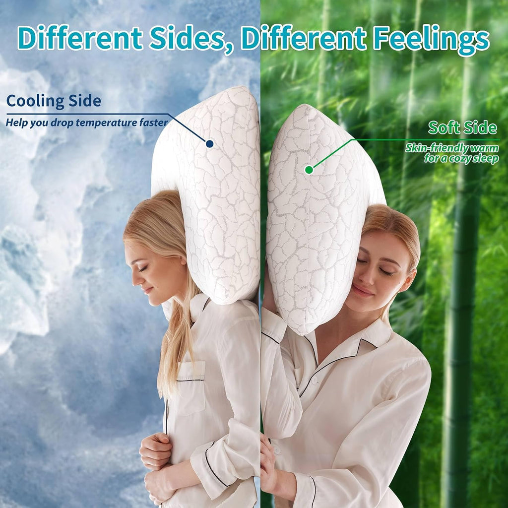Cooling Pillows King Size Set of 2, Shredded Memory Foam | Adjustable for Hot Sleepers, Cold Pillows, Firm Bed