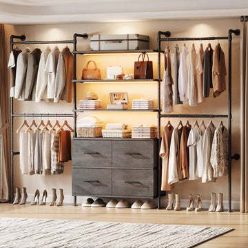 T4 Closet System with Stepless Dimmable LED Light (Black Gray Oak)