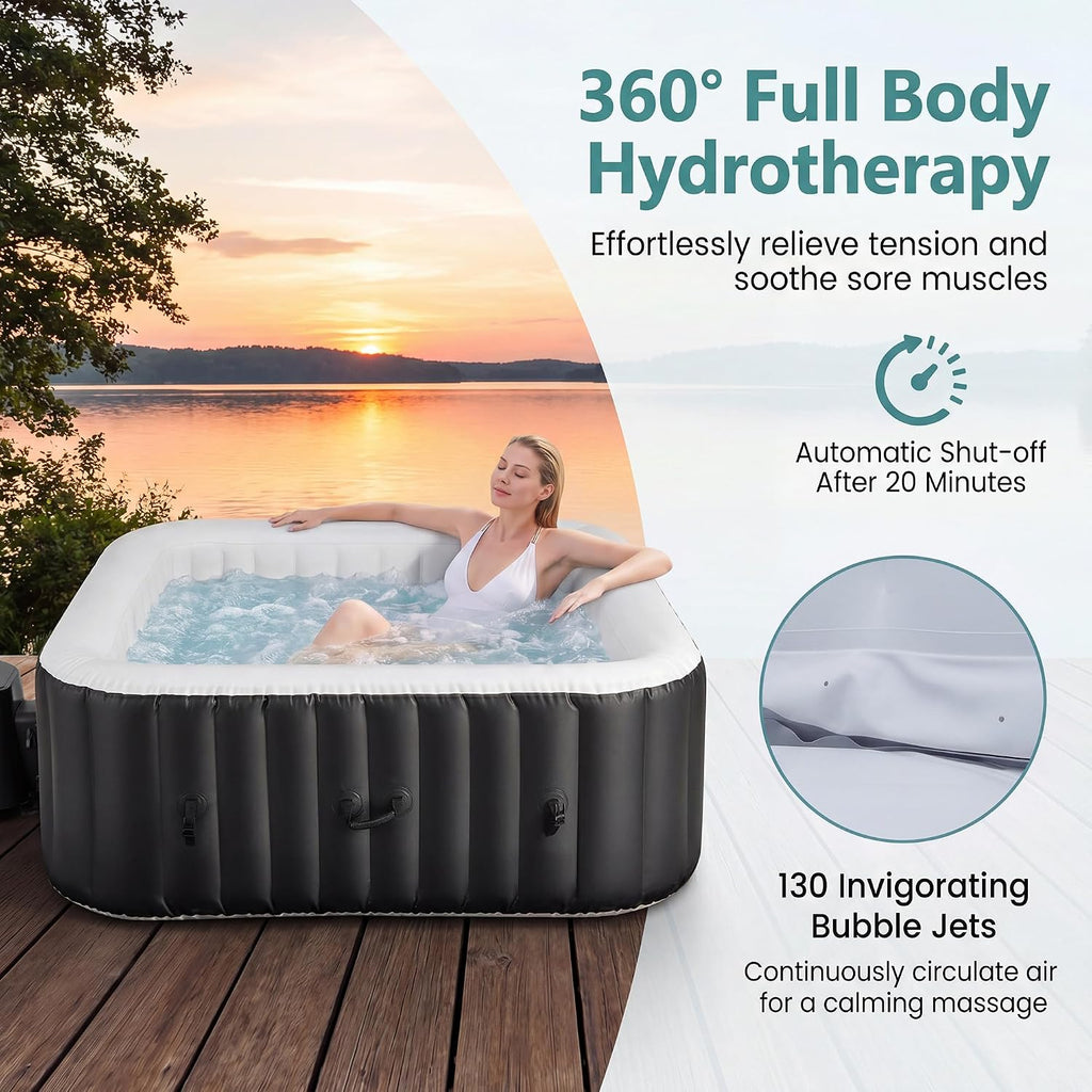 Inflatable Hot Tub SPA, 2-4/4-6 Person Portable Blowup Pool Hottub with Air Jets, Electric Heater Pump, Filter