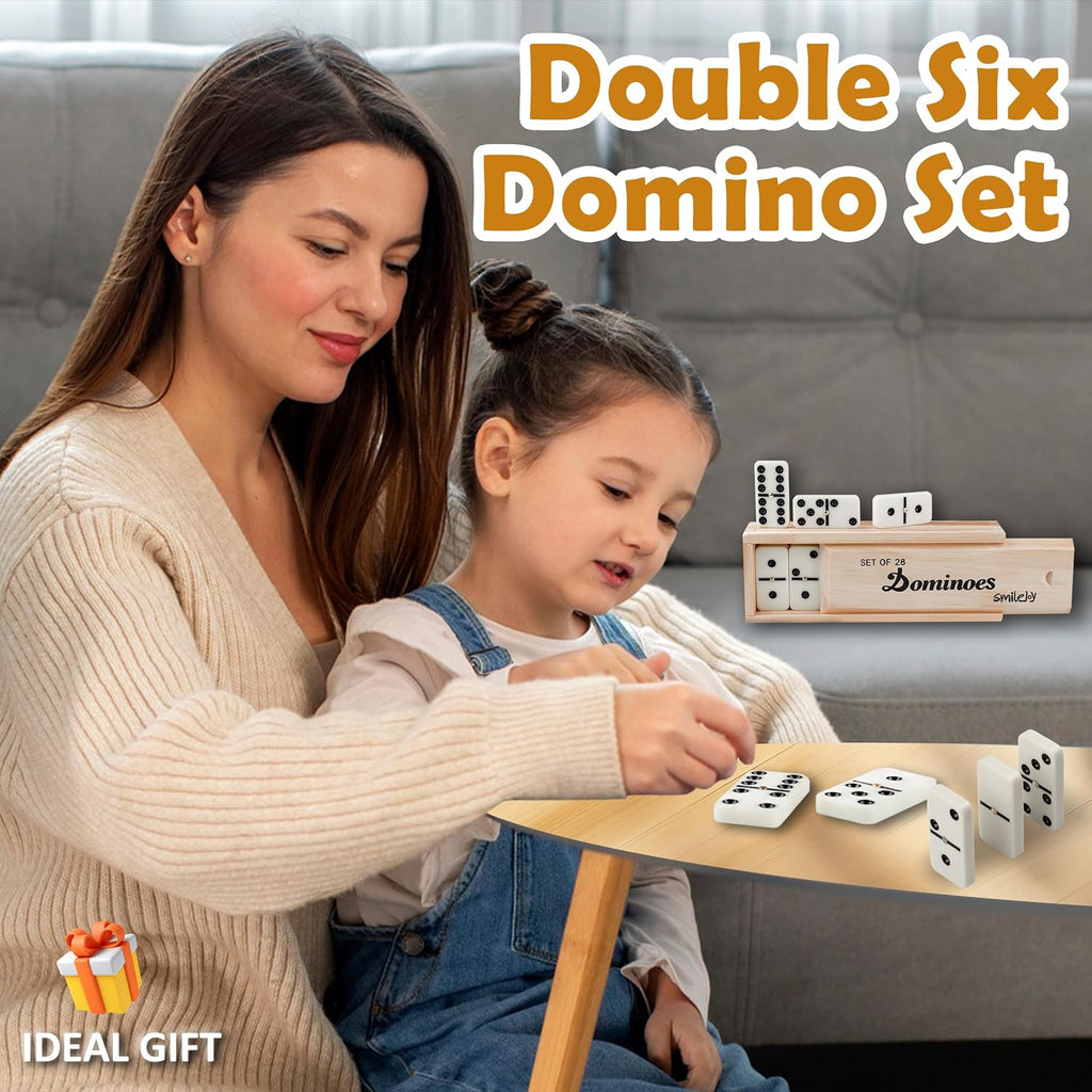 Double Six Dominoes Set for Adults, 28 Tiles with Wooden Box