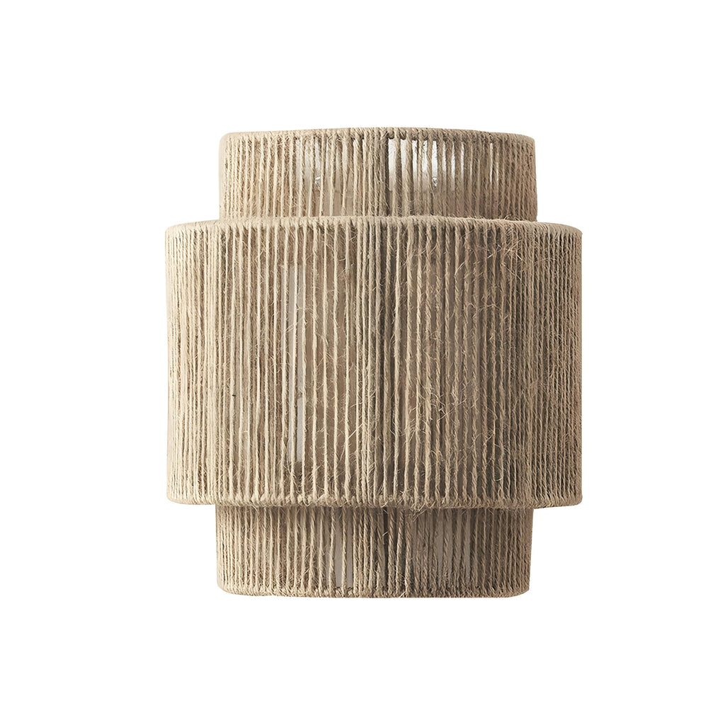 Boho Wall Light, Rattan Wall Sconce with Hand Woven Hemp Rope Shade