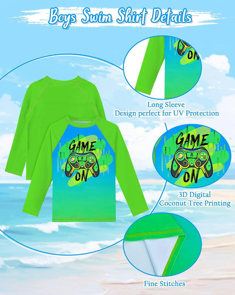 Boys Rash Guard Swim Set with Swim Trunks Bathing Suit Long Sleeve Swim Shirt Quick Dry Swimsuit Kids Swimwear Size