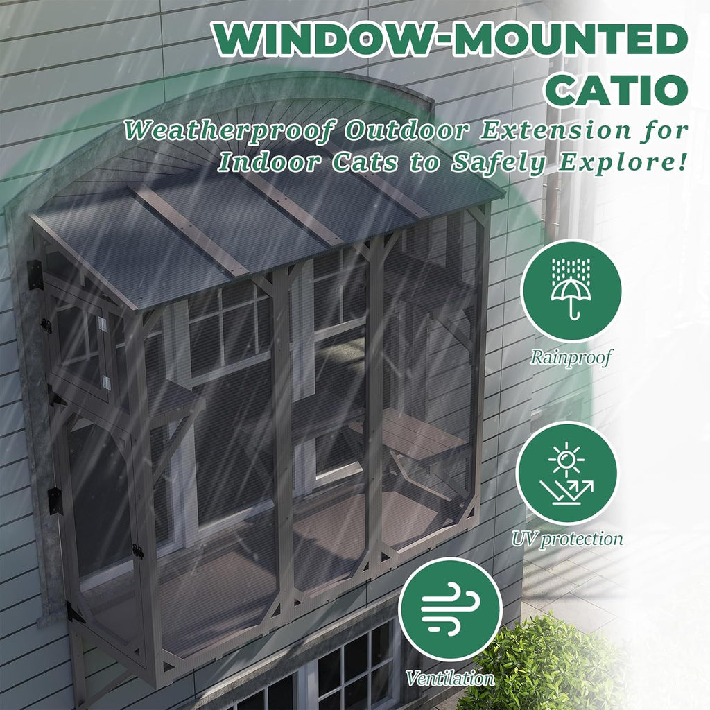 Large Window Catio Cat Window Box, Expandable Cat Catio for Indoor Cats, Outdoor Enclosure with 4 Platforms, 3 Doors
