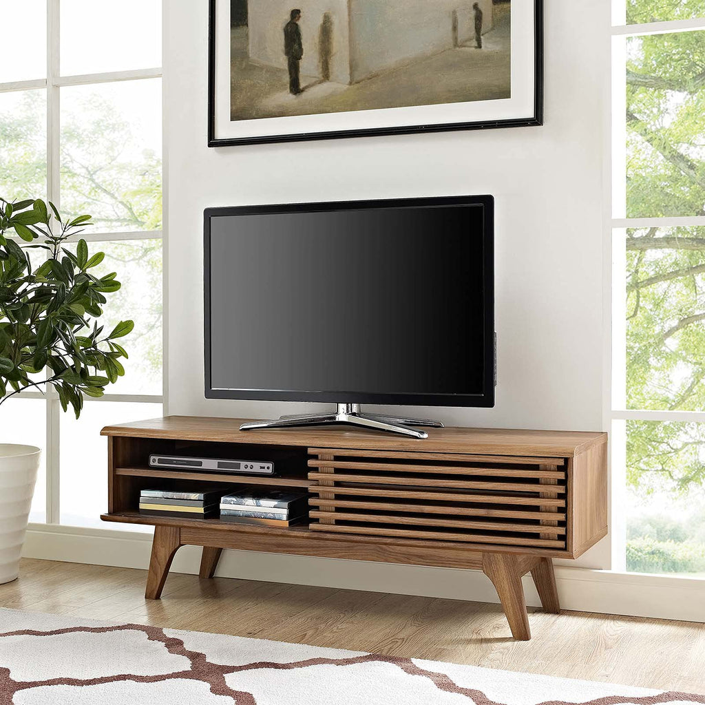 Render 48" Mid-Century Modern Low Profile Media Console TV Stand, 48 Inch, Walnut