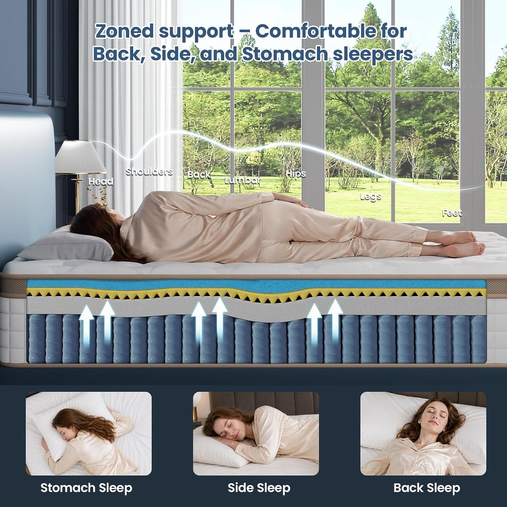 Queen Mattress, 12 Inch Cooling Hybrid Mattress in a Box, Medium Firm | Gel Memory Foam & Pocket Springs, Contouring