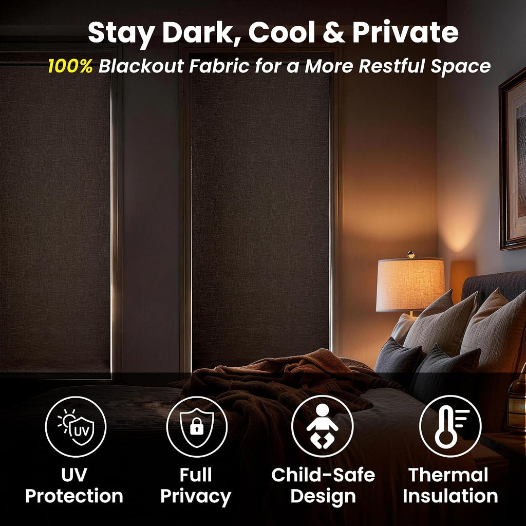 No Drill Cordless Blackout Roller Shades, Grey, 22.5" W x 54" H | Thermal Insulation, UV Privacy Protection, Easy