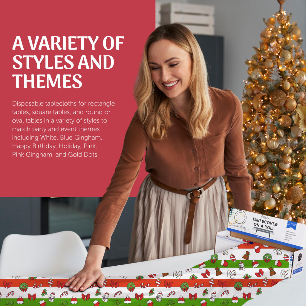 Plastic Table Cloth Roll - 54in x 300 Ft. Table Cover Christmas