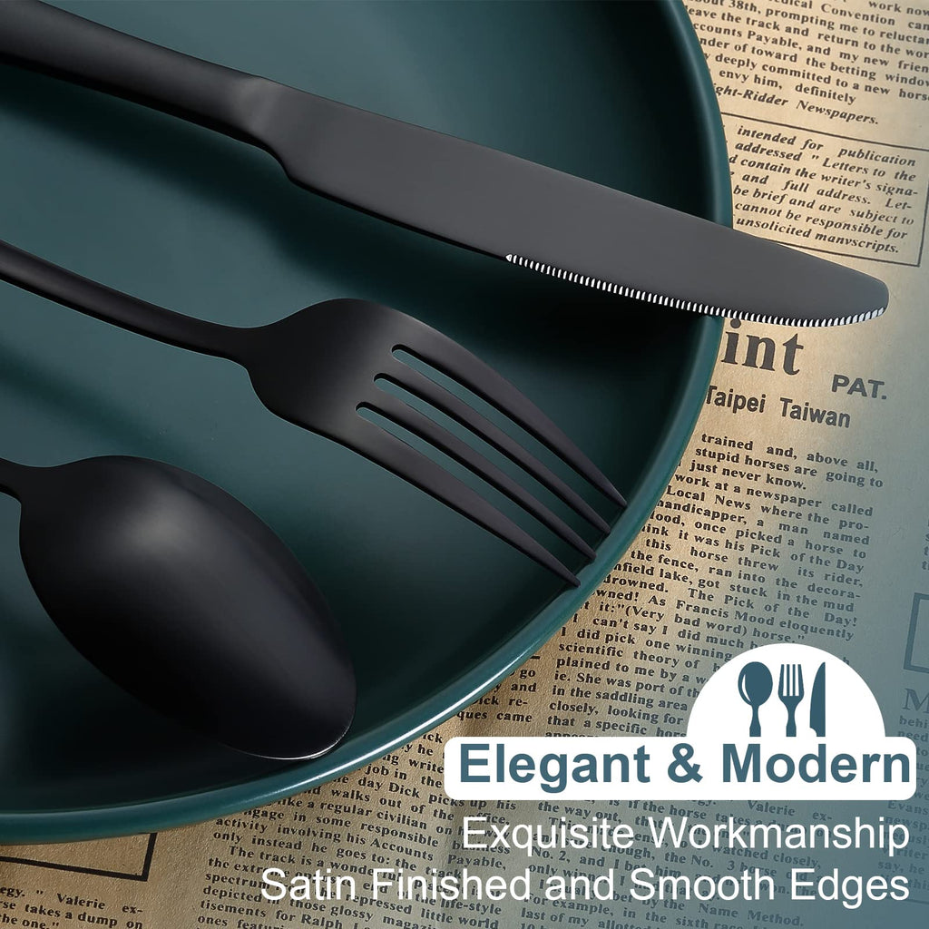 Matte Black Silverware Set for 4, Flatware Cutlery Set 20 Piece