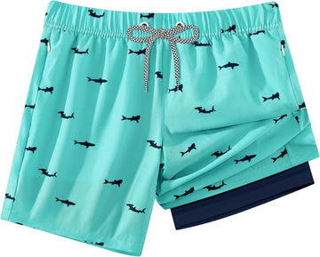 2 in 1 Boy's Swim Trunks Zipper Pockets Kids Bathing Suits