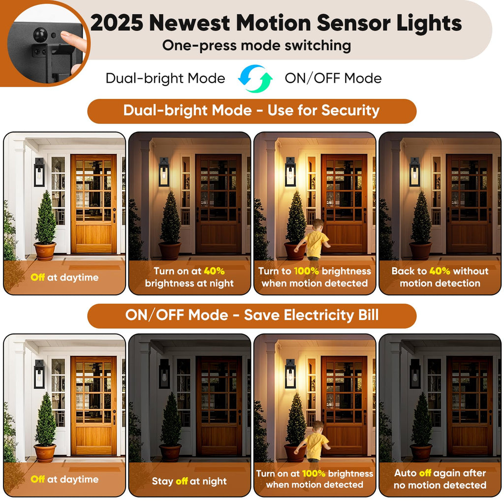 2-Pack 16" Upgraded Motion Sensor Outdoor Wall Lights, Black
