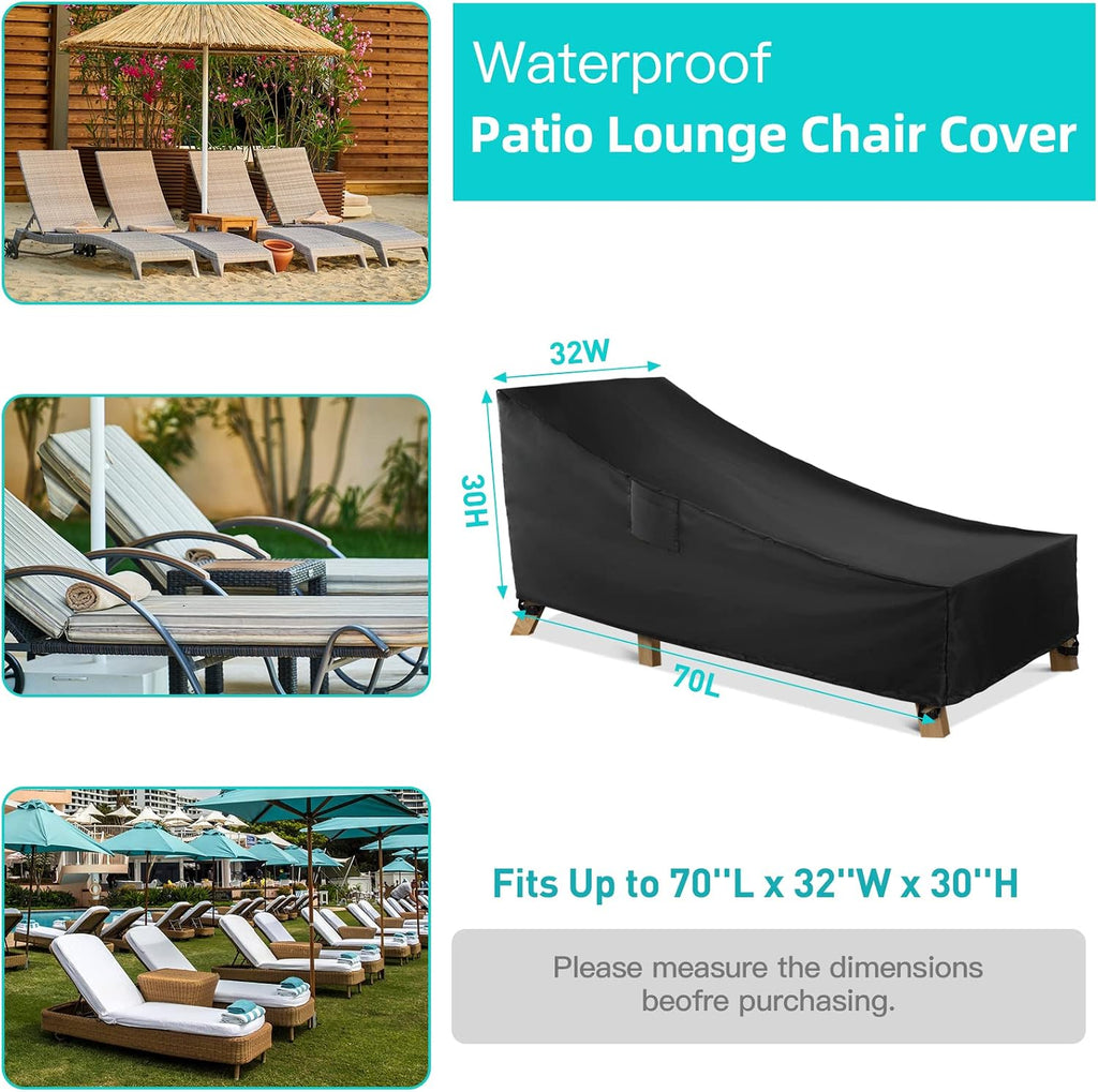 Patio Chaise Lounge Cover Waterproof, Heavy Duty Outdoor Lounge Chair Covers, Black Durable Patio Furniture Covers