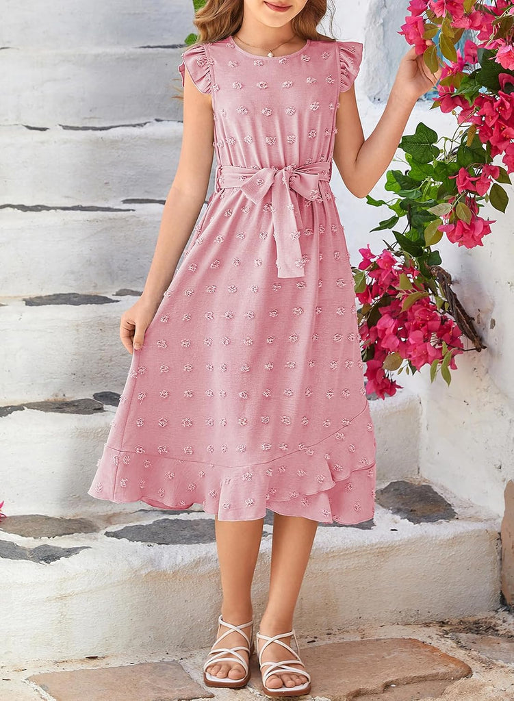 Girls Summer Short Sleeve Swiss Dot Dresses