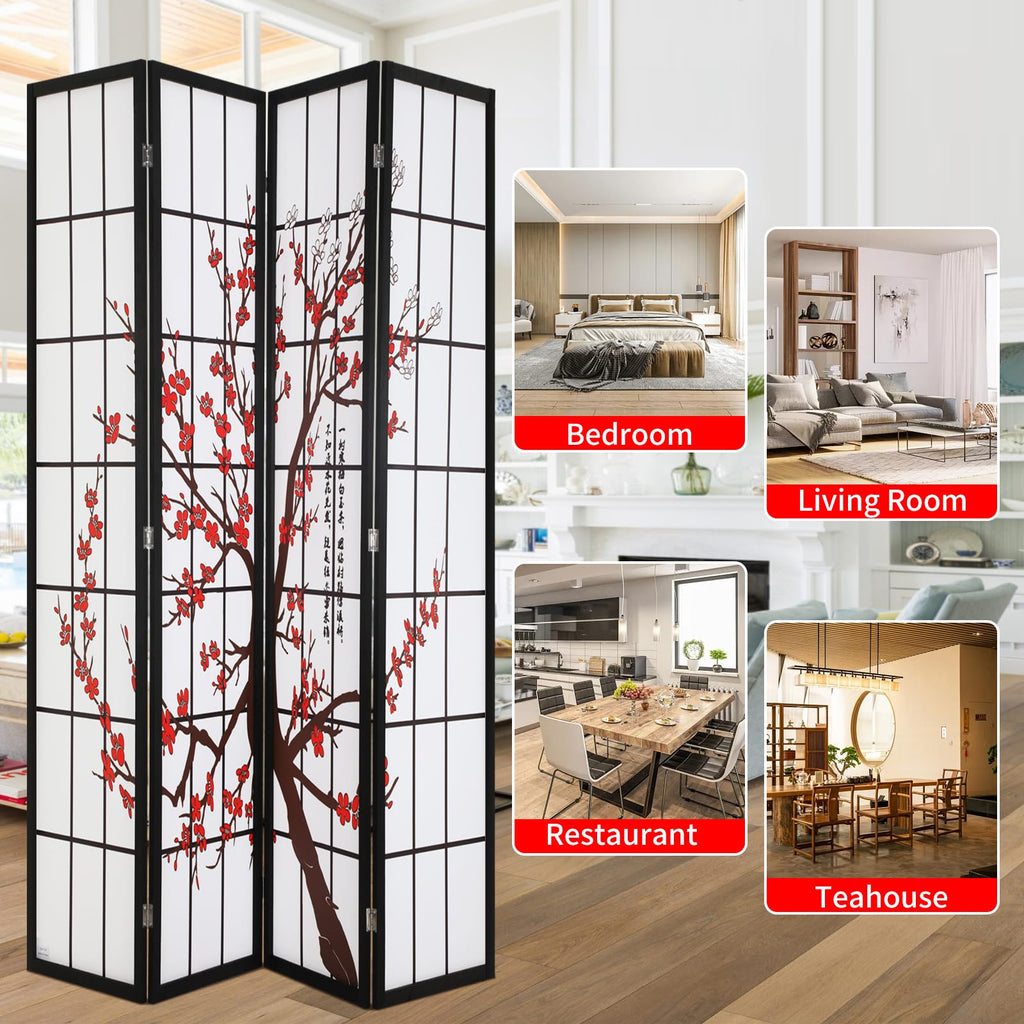 Japanese Room Divider Panel, 6ft Folding Privacy Divider, 4 Panels