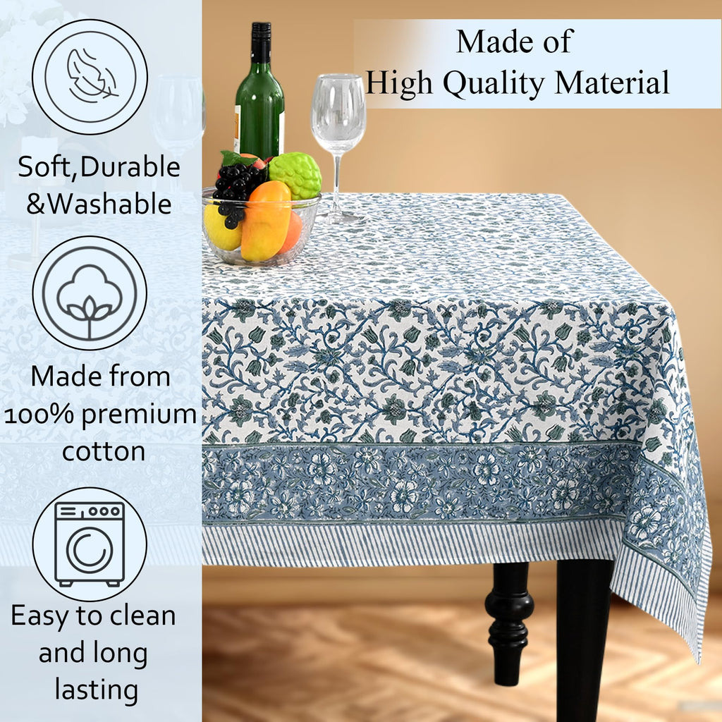 CPC Ocean Vine Tablecloth 100% Cotton 60x60 Inch Indian Block Print Rectangle Table Cover, Table Cloth for Gifting in