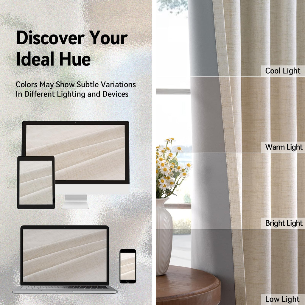 Extra Wide 100% Blackout Linen Curtains for Sliding Door 90 Inch Long