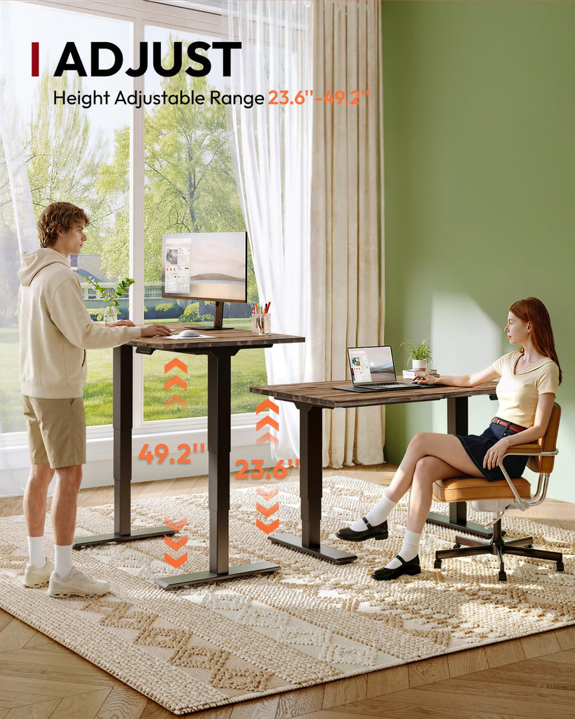 Solid Wood Dual Motor Standing Desk-55"x28"-Walnut/Black