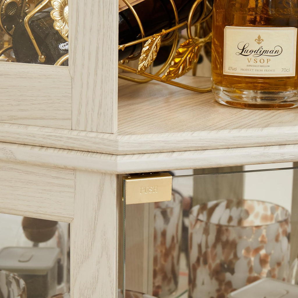 70" Corner Glass Display Cabinet with Adjustable Shelves, for Collectibles, Storage Curio Cabinet with Side-Hung Pane