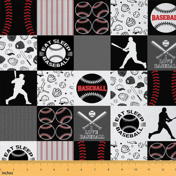 Baseball Outdoor Fabric by The Yard for Chairs Sports Geometric Grid Red Grey Arts DIY Sewing Patchwork Baseball Soft