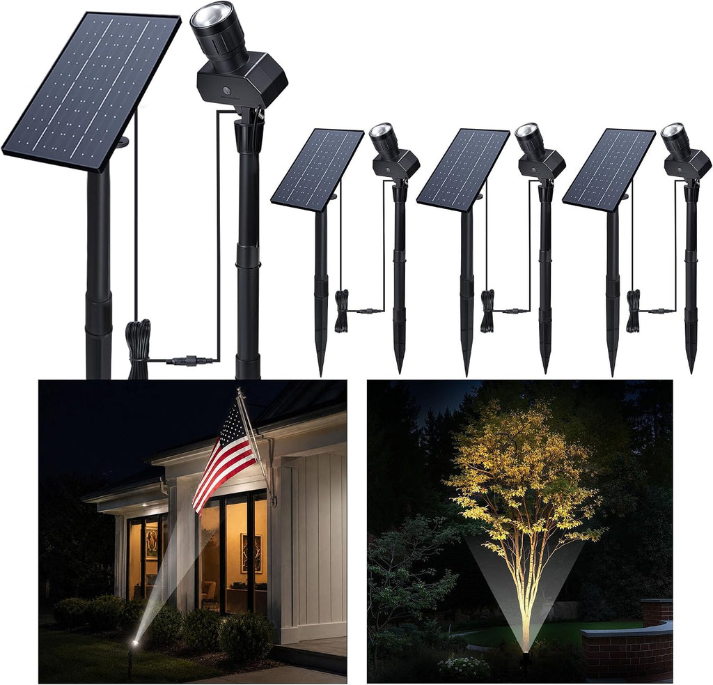 Outdoor Solar Spotlight, Adjustable Angle Landscape Spotlight Waterproof, 2500mAh All Night Separate Panel LED