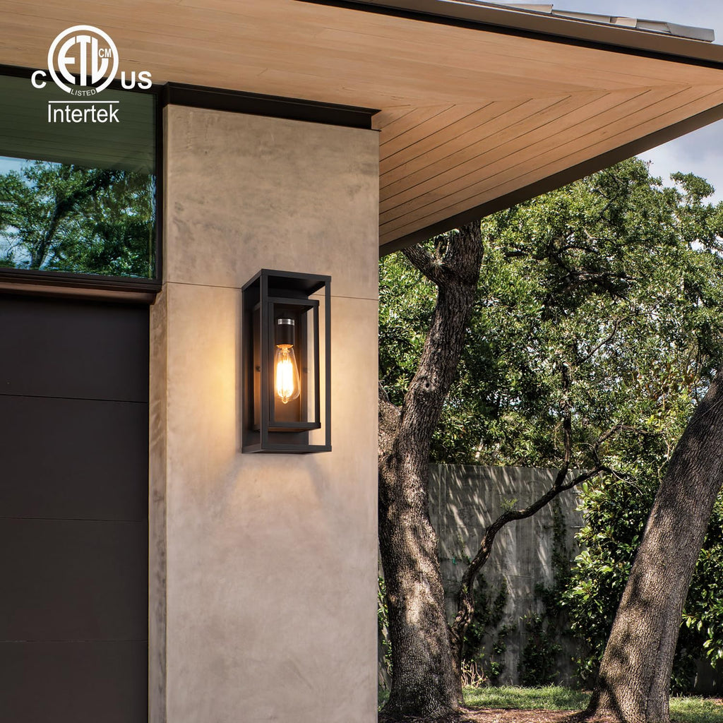 14" Modern Outdoor Porch Wall Light, Matte Black, 4 Pack