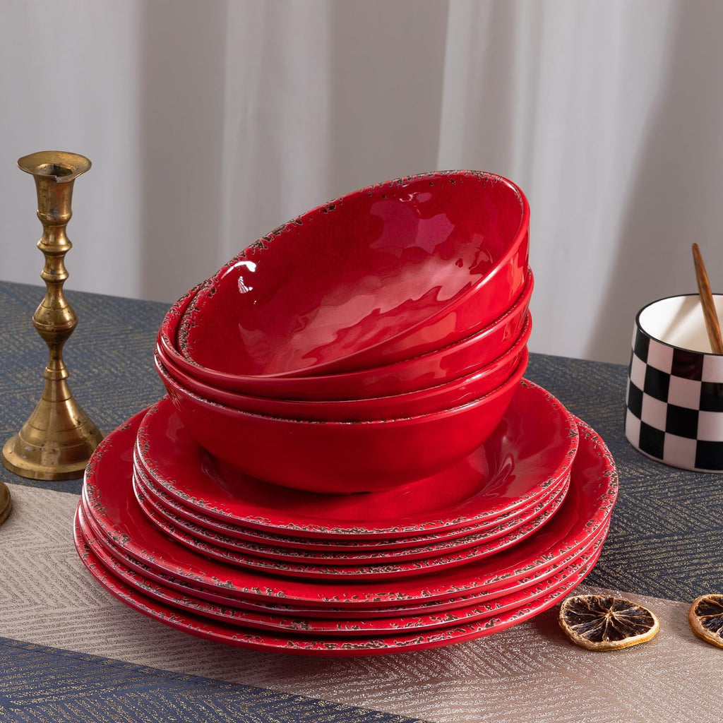 Christmas Melamine Dishes Dinnerware Set, 12 piece Service for 4