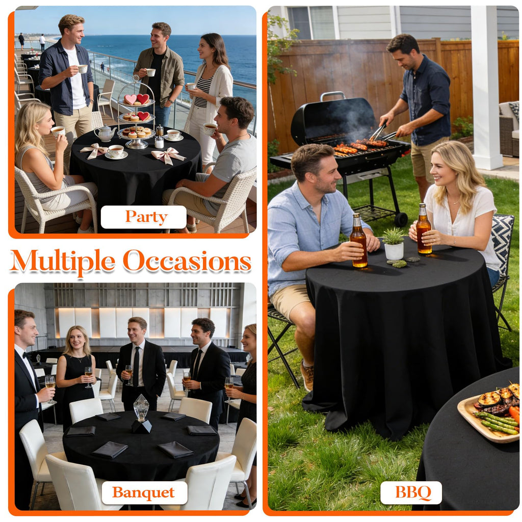 10 Pack Round Tablecloths 90 Inch Black for 36"-72" Table