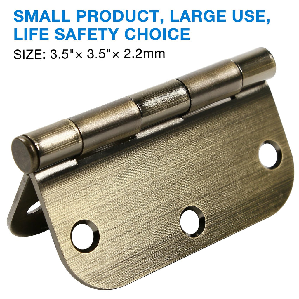Rounded Door Hinges 3.5" X 3 1/2 Inch Antique Brass 5/8" 6 Pack