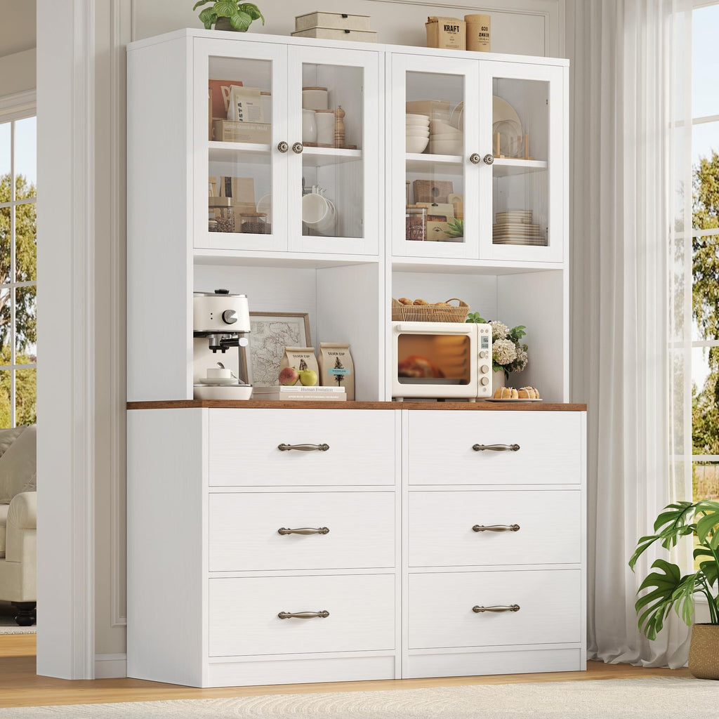 71" Tall Kitchen Pantry Storage Cabinet with Microwave Stand, Buffet Kitchen Hutch with Shelves and Drawers, Wood