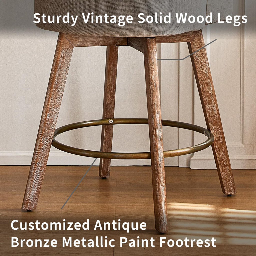 Counter Height Bar Stools,Sand-Colored Linen Comfort Fabric Bar Stool Set of 2,360° Swivel Counter Height Stools