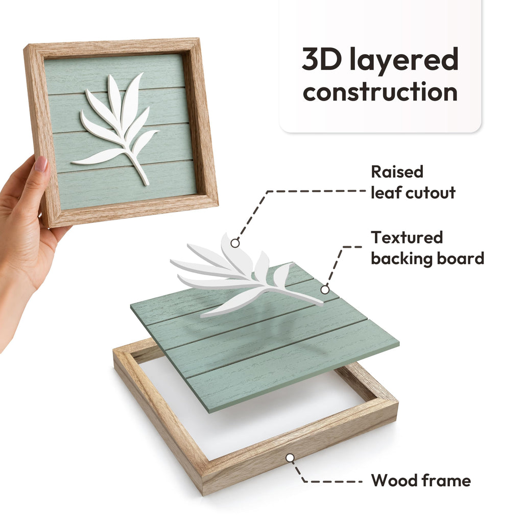 3d Sage Green Framed Wall Art, Set of 4, Bathroom Decor