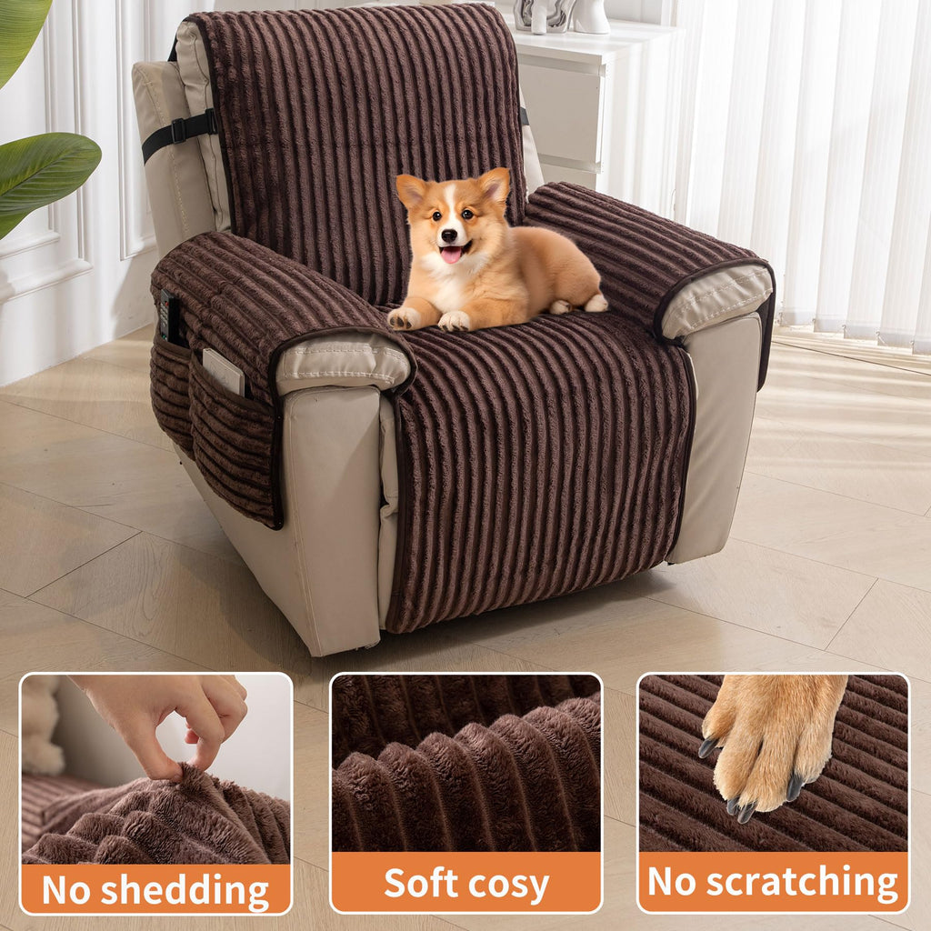 Faux Fur Recliner Chair Covers Non-Slip Waterproof Recliner Covers That Stay in Place Warm Thick Lazy Boy Recliner
