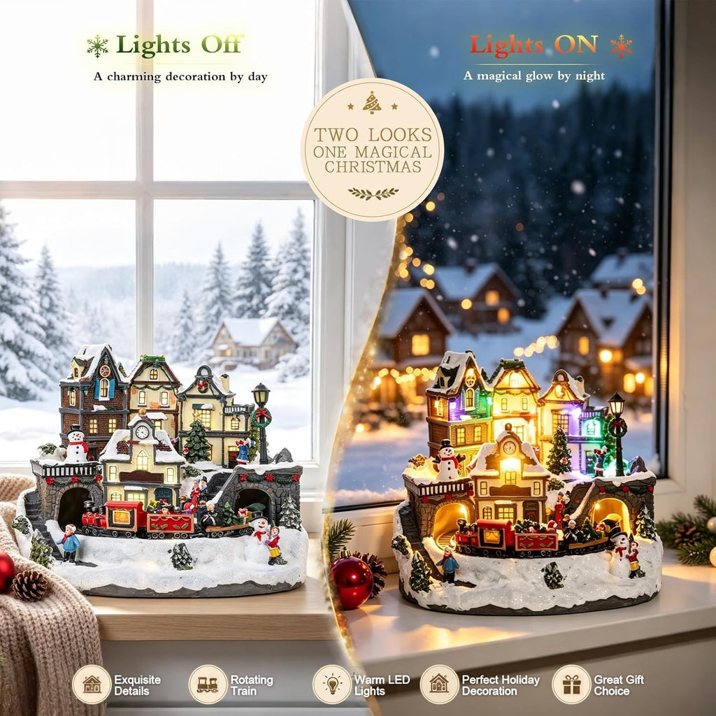 Christmas Houses, Light Up Christmas Village with Train and Music