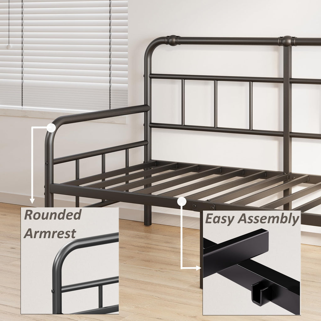 Daybed-Metal-Twin-Size-Bed-Frame - with Headboard, Heavy Duty Steel Slats Support Guest Room, No Box Spring