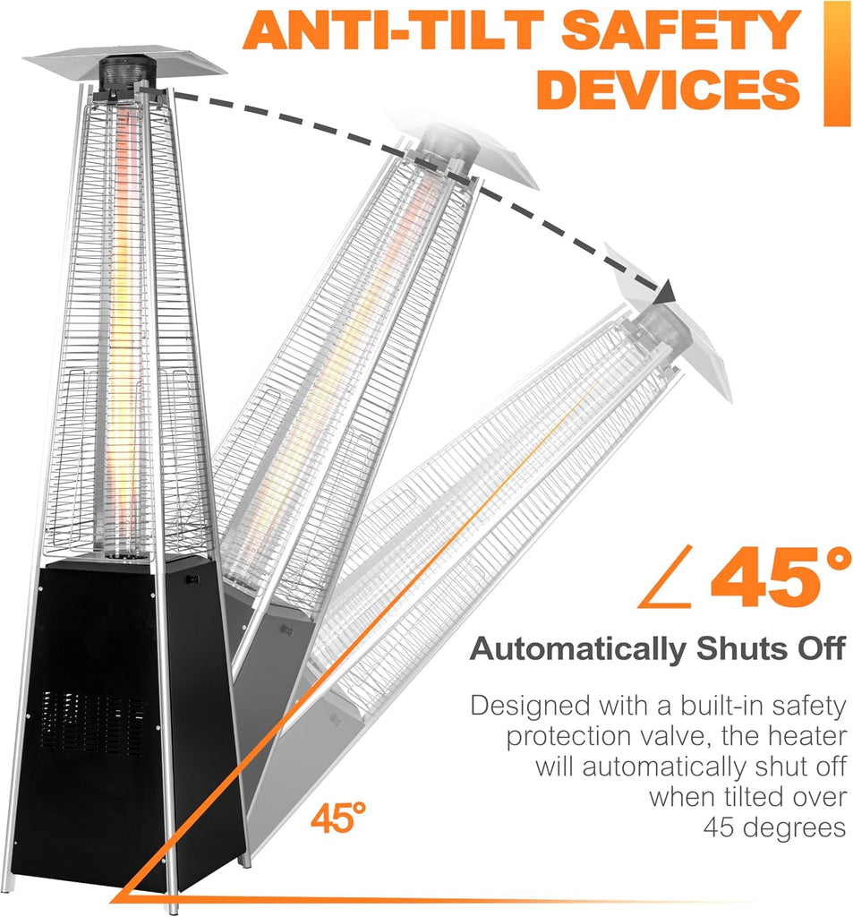 48,000 BTU Pyramid Outdoor Propane Patio Heater with Oxford Cover, Hammered Bronze Tower Heater for Garden, Terrace