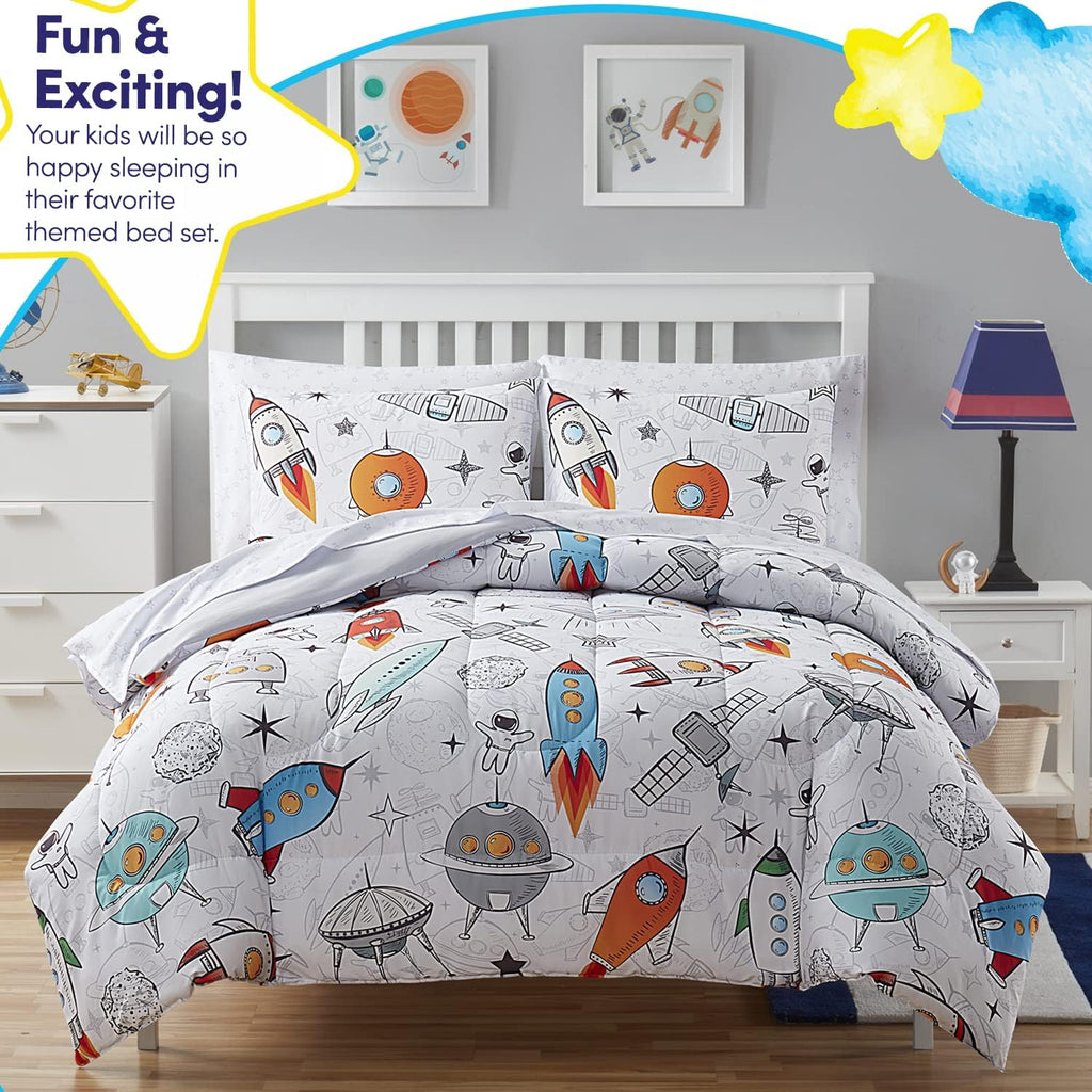 Kids Bedding Set Bed in a Bag for Boys and Girls Toddlers Printed Sheet Set and Comforter, Twin, Floating in Space
