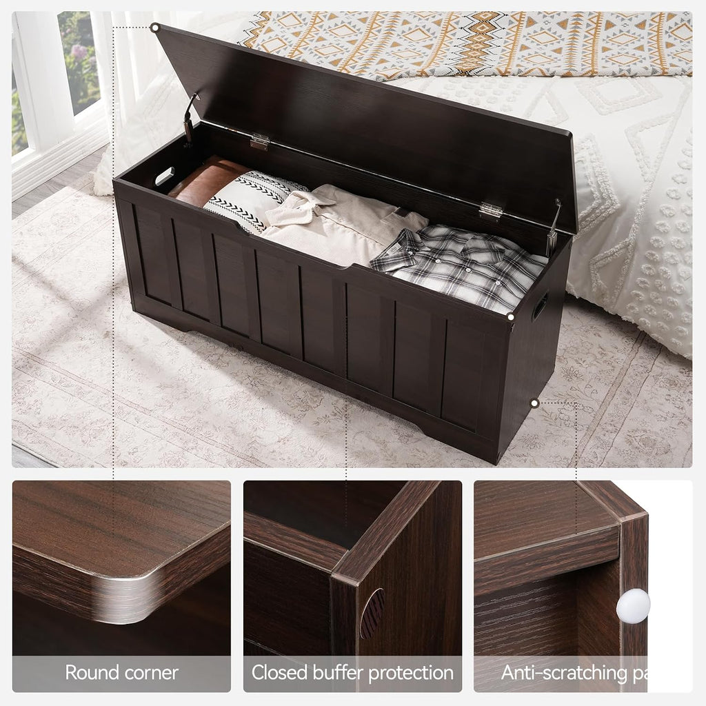 47.2"Storage Chest Extra Large,Wooden Storage Bench(Espresso) | Storage trunk with 2 Safety