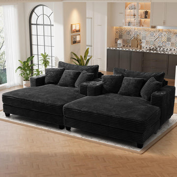 60" Oversized Chaise Lounge Indoor with Wood Frame, 2PCS, Black