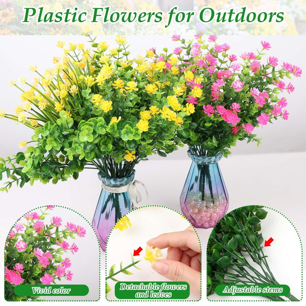 20 Bundles Realistic Artificial Flowers Bulk for Outdoors, UV Resistant