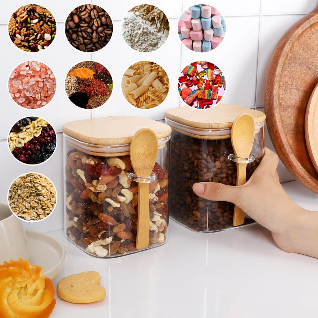 27oz Glass Food Storage Jars Set of 4, Clear Glass Storage Containers with Bamboo Lids, Pantry Organization Jar, Spice