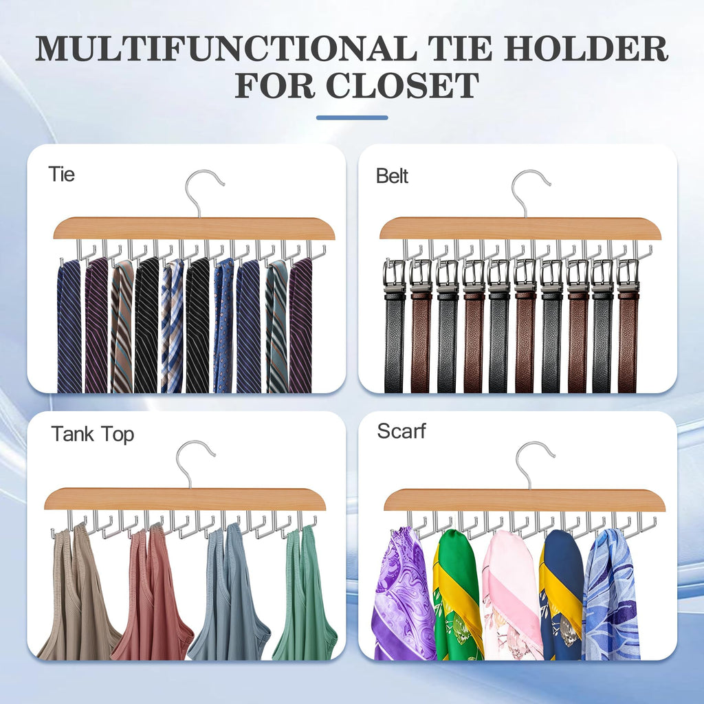 Tie Rack Hanger for Closet, 2 Blet Organizer for Men with 20 Foldable Hooks