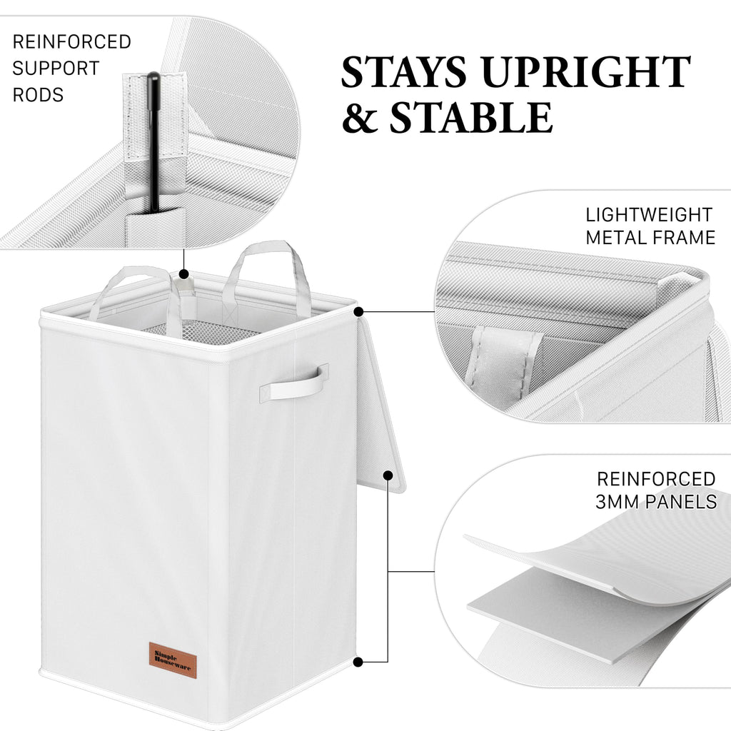 Foldable Laundry Hamper Basket with Lid and Bag, Pink