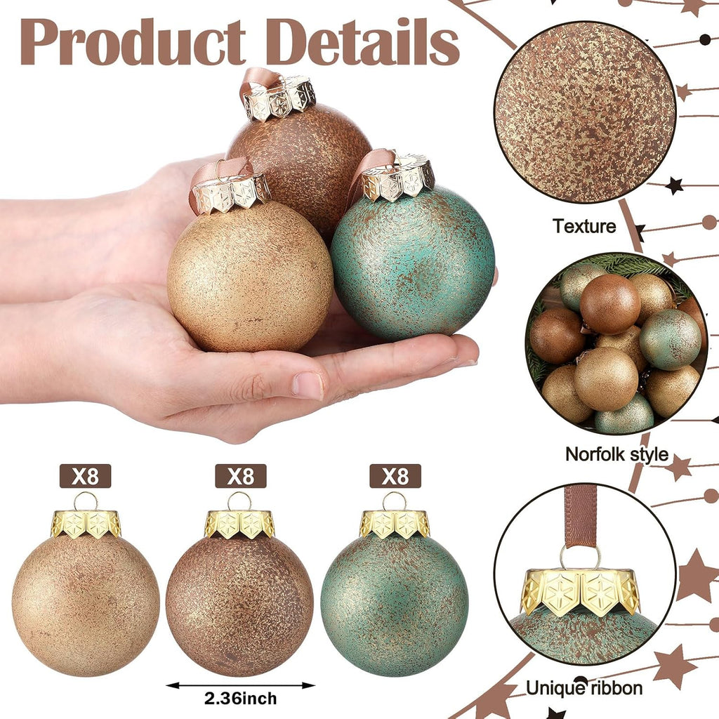 Neutral Christmas Ornament 2.36'' Textured Tree Decor,Aged - Set of 24